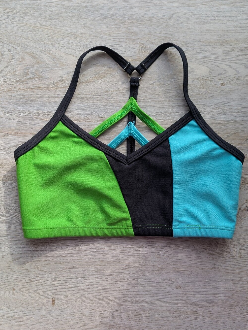 Oh La La Dancewear Green/Blue Color Block Strappy Top Size CL